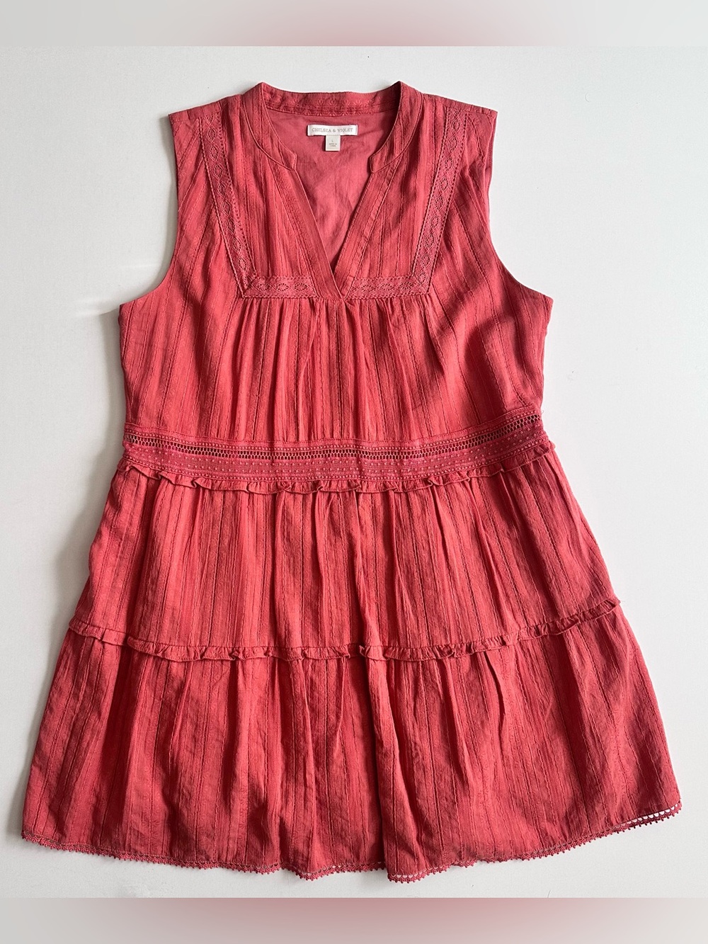 Chelsea & Violet Red Tiered Cotton Dress Sleeveless Size Large